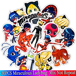 30PCS Pack Miraculous Ladybug Stickers Set Funny Stickers for Kids Luggage Skateboard Laptop Cartoon Anime Stickers for Children