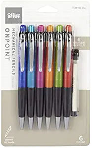 Office Depot Mechanical Pencils, Soft-Grip, 0.9 mm, Assorted Barrel Colors, Pack Of 6