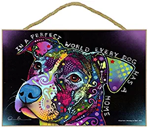 SJT ENTERPRISES, INC. Pitbull - in a Perfect World Every Dog has a Home 7" x 10.5" Wood Plaque Sign Featuring The Artwork of Dean Russo (SJT78205)