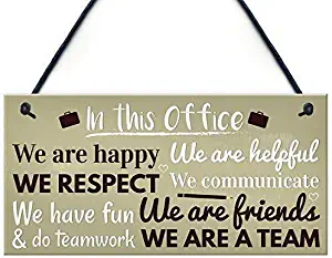 MAIYUAN in This Office We are Happy We are Helpful Funny Office Gift for Colleague Hanging Wall Plaque Door Sign Colleagues Friendship Craft 10x5(UG1280)