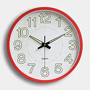 LAJIJI Round Luminous Wall Clock Large Display Silent - 12 Inch Quartz Decorative Clock for Dining Rooms, Living Rooms, Family Rooms, bedrooms, Study Room, Kitchen, Office and Meeting Room (Red)