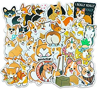 YAMIOW Laptop Stickers, Cute Corgi Waterproof Sticker Packs for Water Bottle, Skateboard, Phone, Cute Vinyl Graffiti Decal for Adult, Teens (50 pcs)