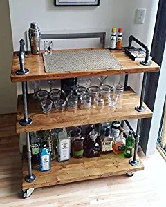 WGX Wood and Metal Wine Rack with Wheels Kicthen Bar Dining Room Tea Wine Holder Serving Cart Furniture